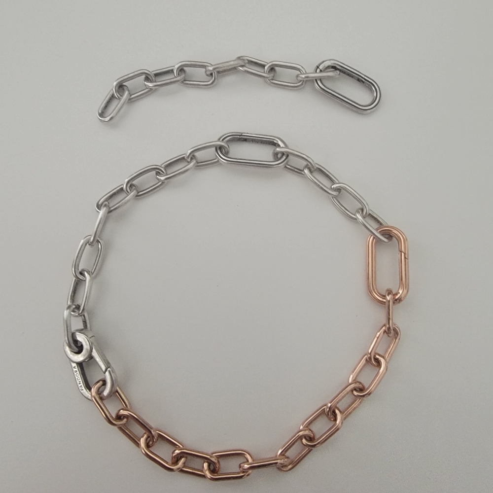 Pandora Two Tone Sterling Silver And Rose Gold Plated Chain Bracelet